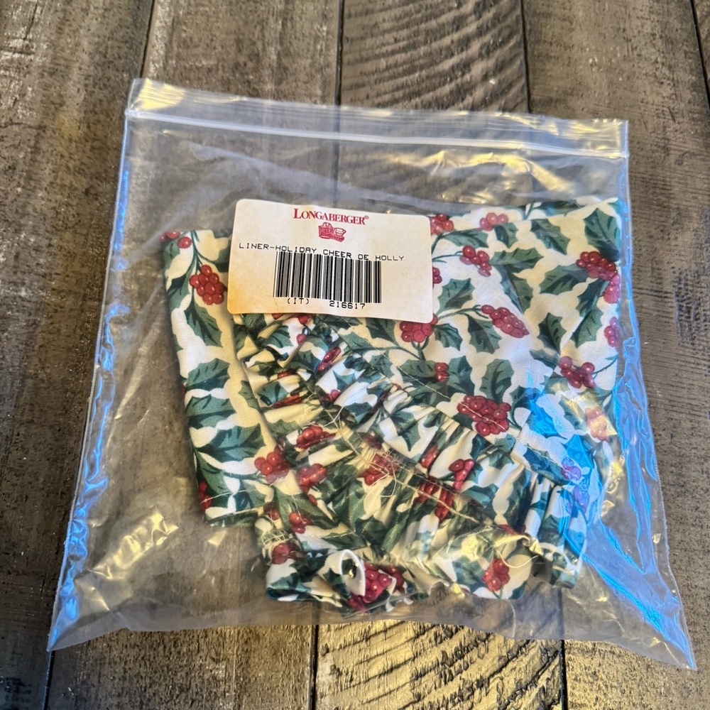 Longaberger Holly Basket Liner Snow Flakes‎ Holly Leaves Red Berries Christmas